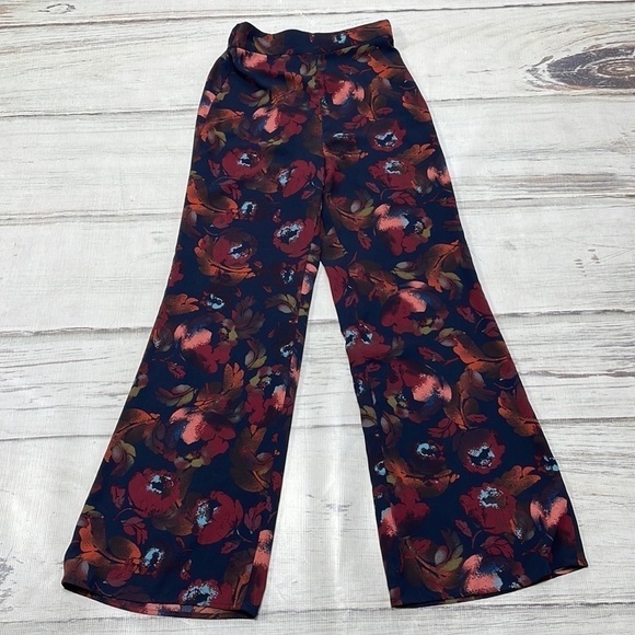 Leith Pants Blue Red Floral Palazzo Wide Leg Pull On Size XS - Picture 5 of 11